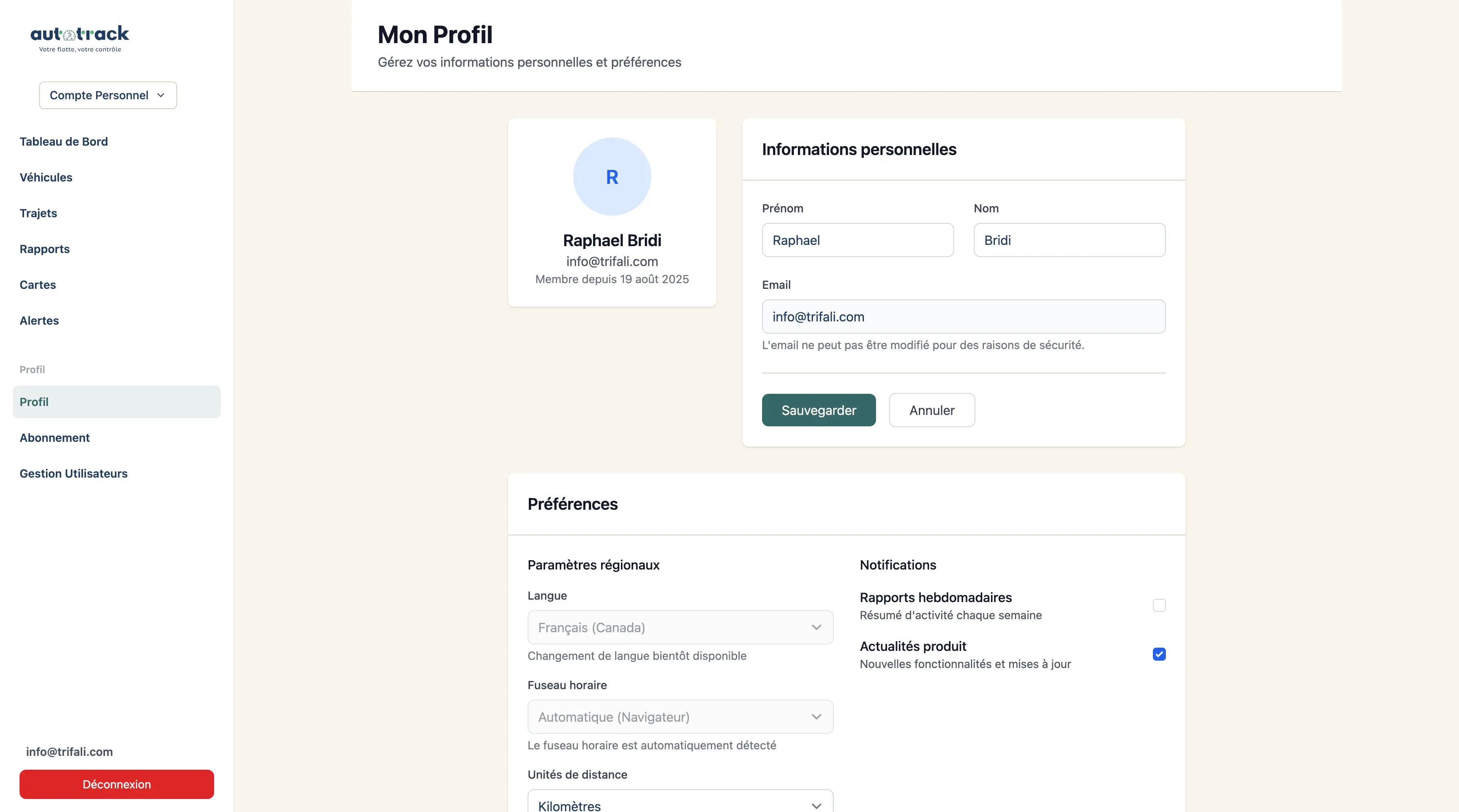 Profil Utilisateur Avancé
