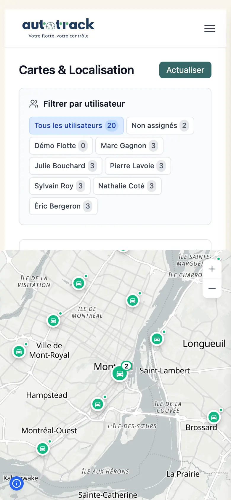 La même carte de flotte sur téléphone mobile